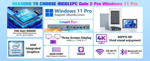 Higole Gole 2 Pro 5.5'' Screen, Intel Powered Mini PC, Windows 11 WiFi5, BT5.0, 16GB 256GB, Touch Screen 4K Tablet, 2500mAh Battery - Image 8